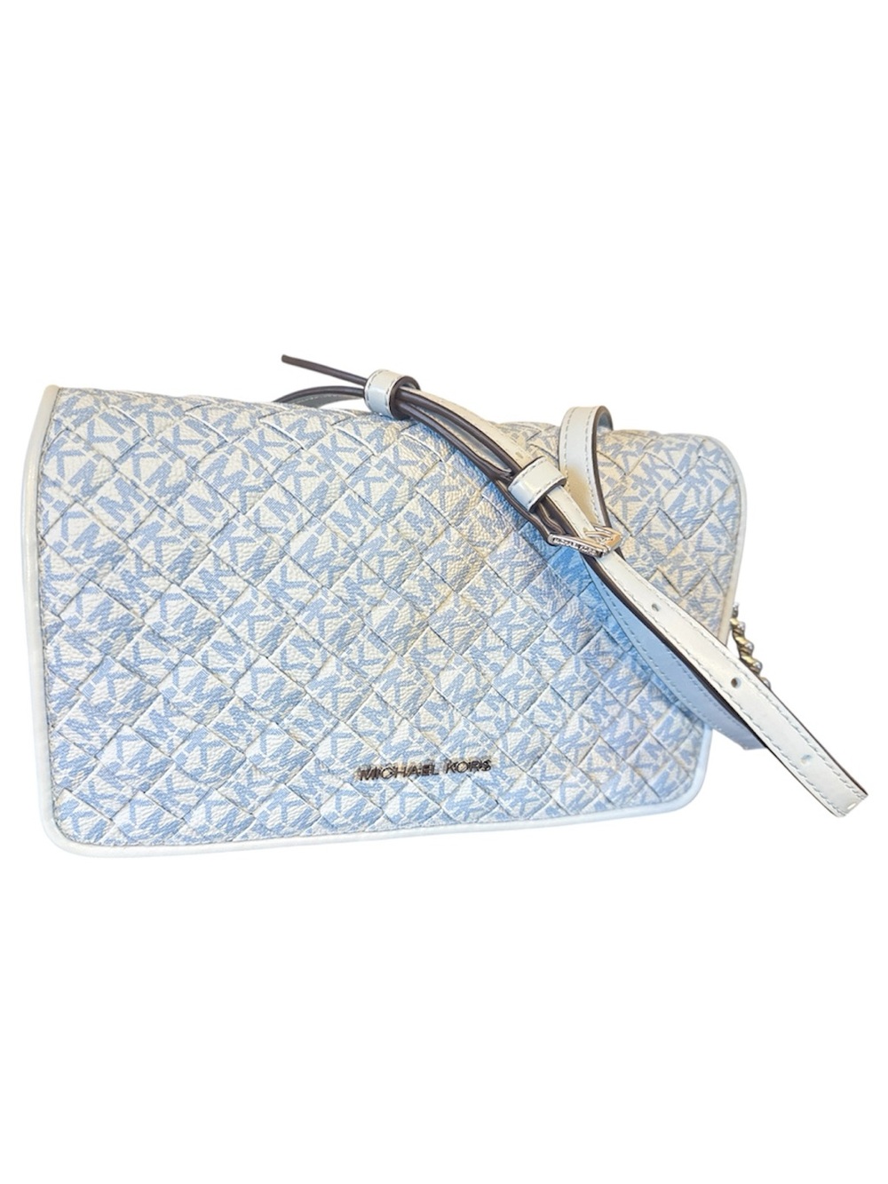 Michael Kors Jet Set - Medium Full Flap Crossbody Bag - Pale Ocean Blue Monogram - Picture 16 of 16